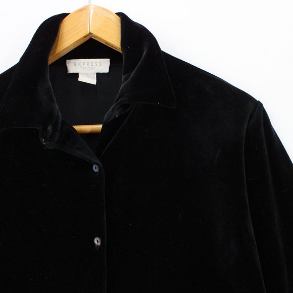 Vintage Express Tricot Velvet Shirt Top Womens Black Button Down Size Medium M - Picture 2 of 8